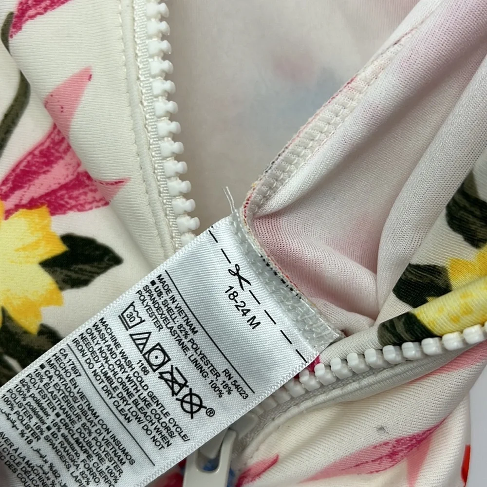 Old Navy Cream Floral Long-Sleeve Kids Rashguard with Red, Yellow & Pink Flowers